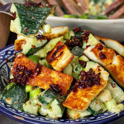 Mob's Smashed Cucumber and Halloumi Salad