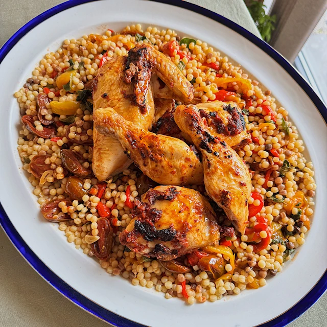 Sundried Tomato Chicken with Romano Pepper Fregola