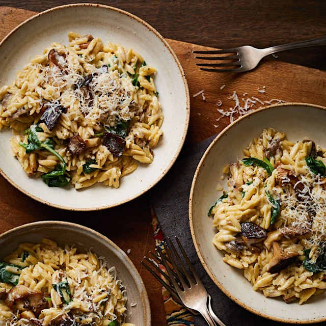Creamy Mushroom and Spinach Orzo