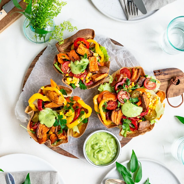 Taco Salad Bowl with Peppers and Sweet Potato