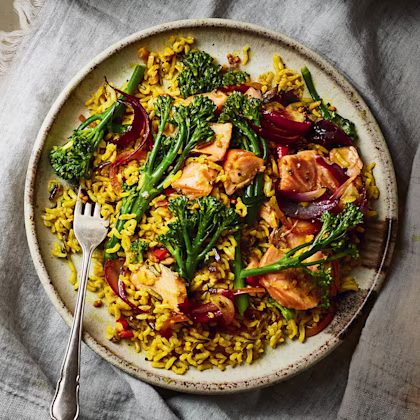 Salmon and Broccoli Wholegrain Pilaf