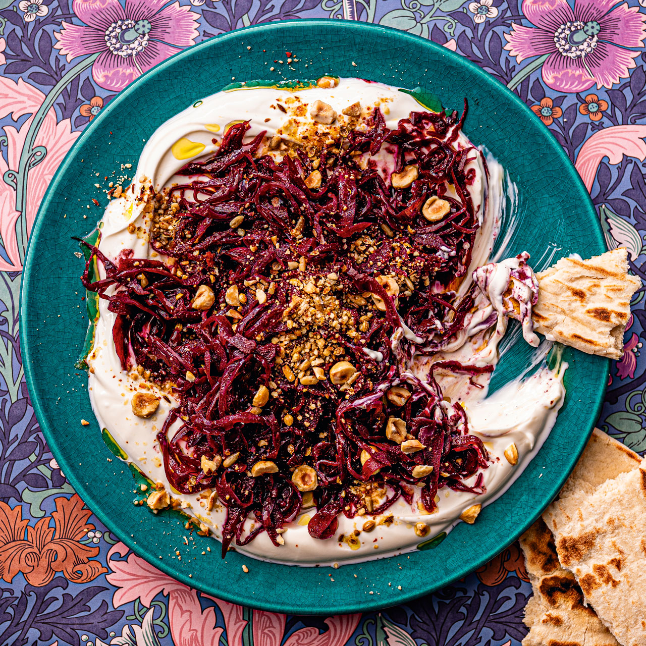 Labneh with Spiced Red Cabbage and Dukkah