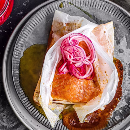 Maple Cured Salmon with Pickled Red Onions