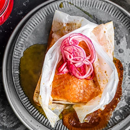 Maple Cured Salmon with Pickled Red Onions