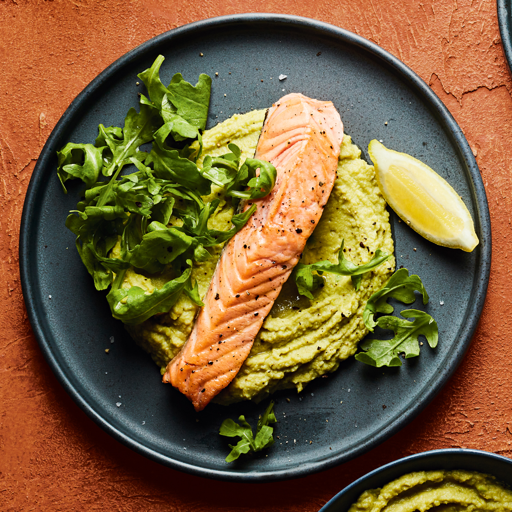 Pea and Butter Bean Mash with Pan-fried Salmon