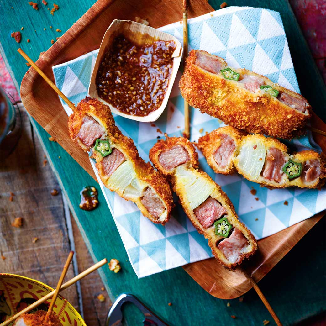 Japanese Kushikatsu Panko-crusted Pork & Vegetable Skewers