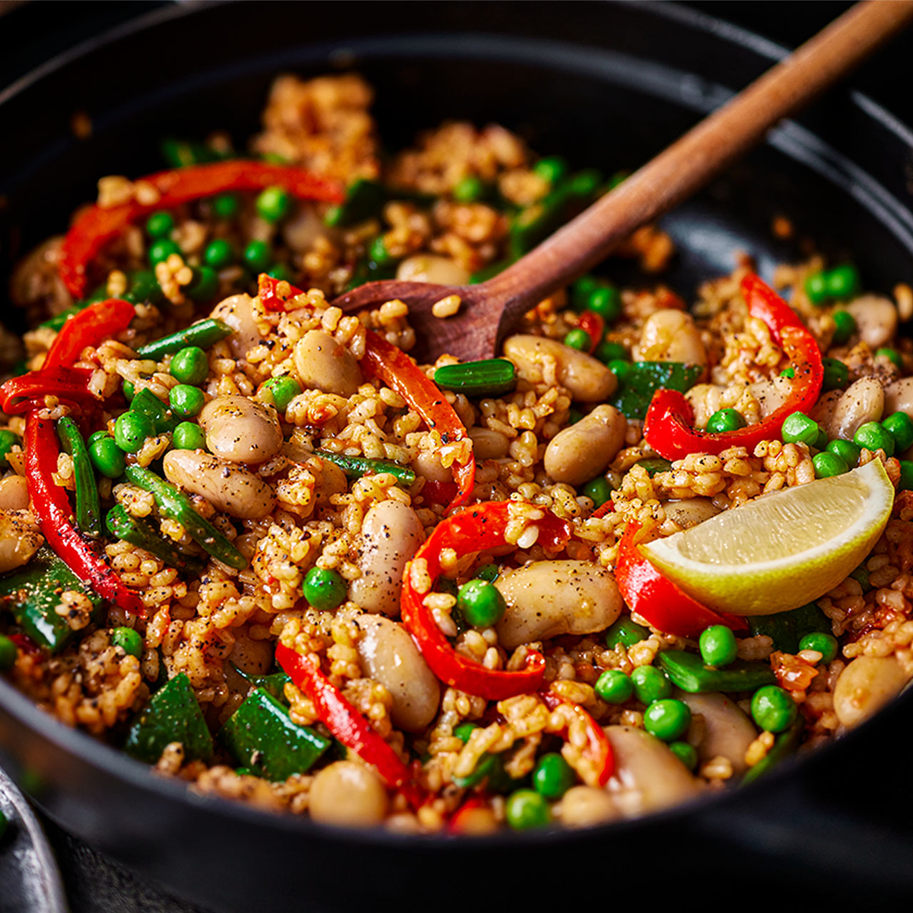 Red Pepper, Pea and Butter Bean Paella