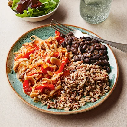 Shredded Mushrooms with Black Beans and Wild Rice