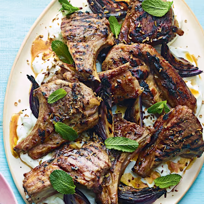 Lamb Cutlets with Yoghurt and Griddled Veg
