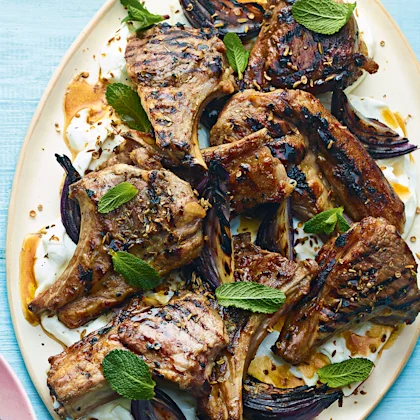 Lamb Cutlets with Yoghurt and Griddled Veg