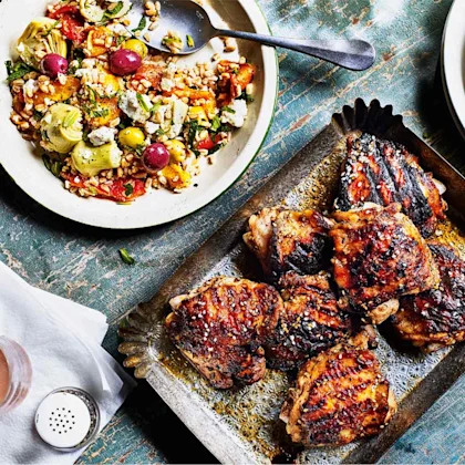 Barley with Grilled Peppers, Artichoke, Olives & Feta