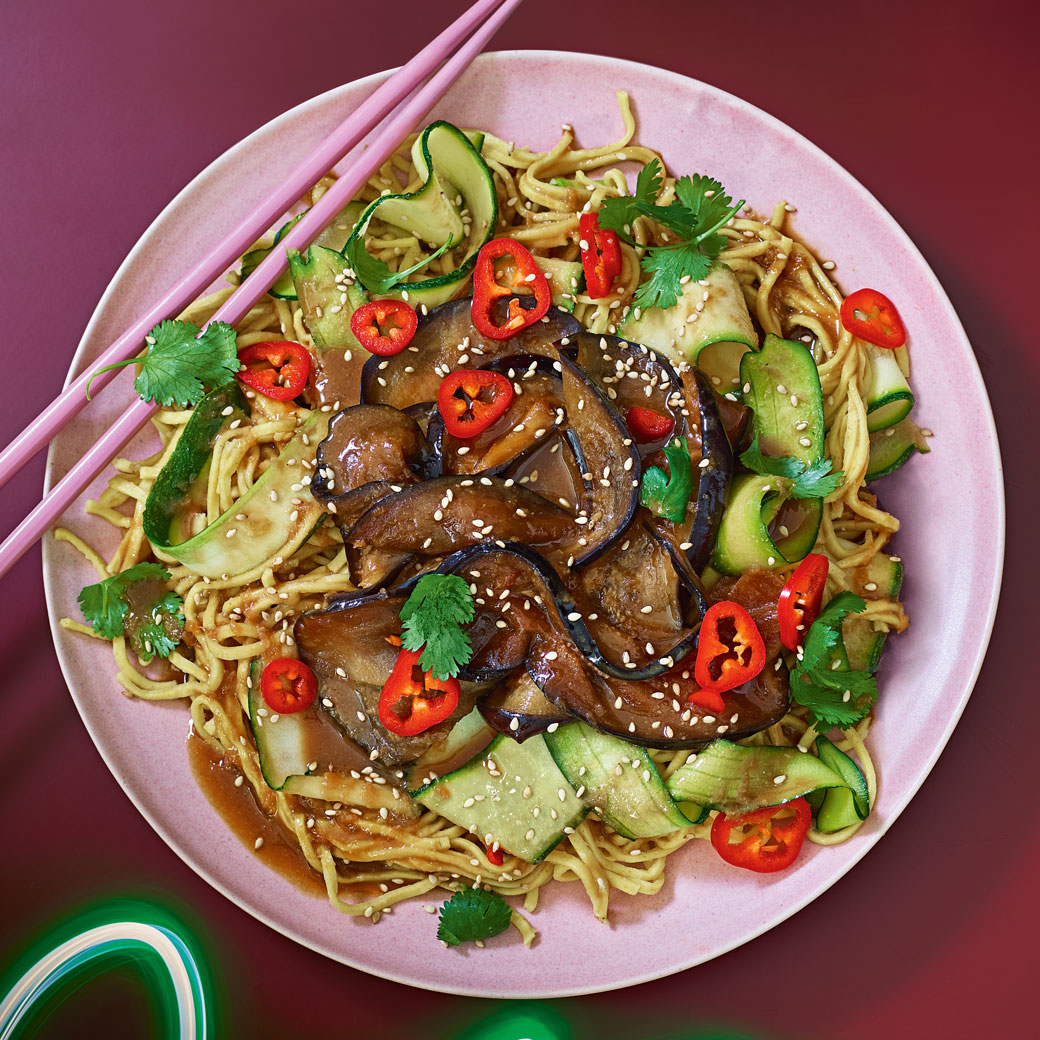 Silky Aubergine and Courgette Noodles