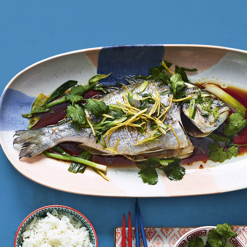 Cantonese Sizzling Steamed Fish with Soy, Ginger and Spring Onion