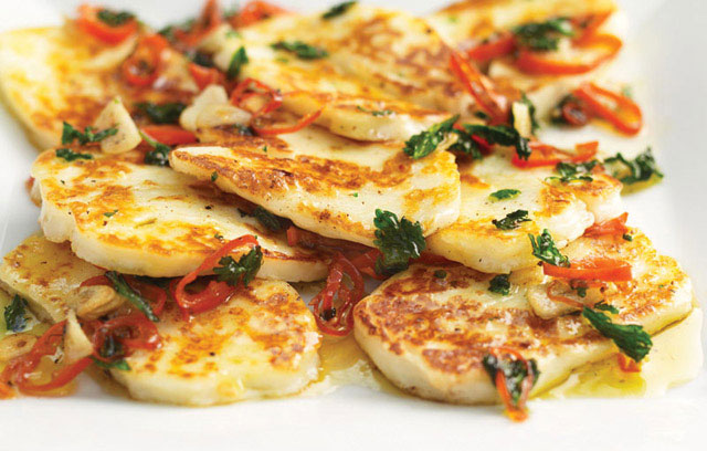Halloumi with Garlic, Chilli, and Coriander