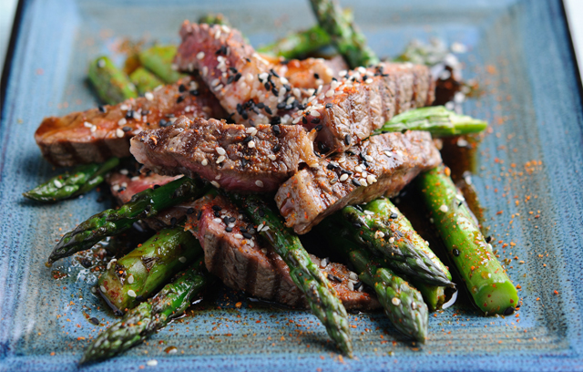 BBQ Rib Eye with Grilled Asparagus & Teriyaki Sauce