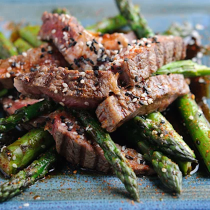 BBQ Rib Eye with Grilled Asparagus & Teriyaki Sauce