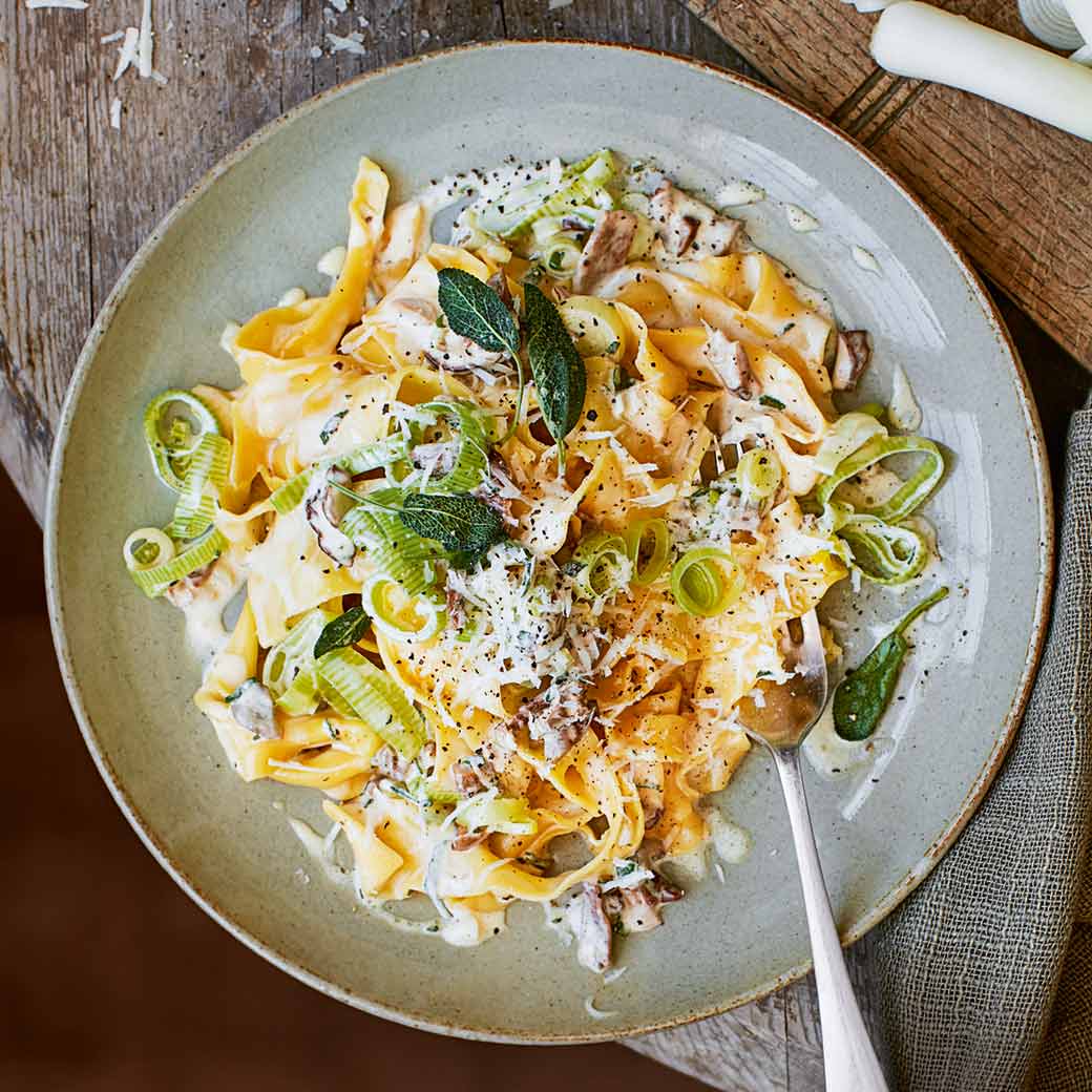 Leek and porcini pappardelle