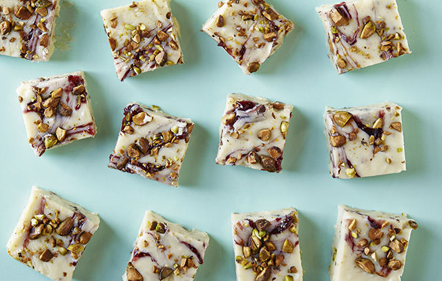Raspberry, Pistachio and White Chocolate Fudge