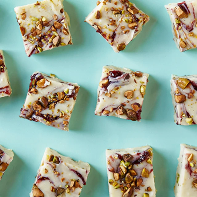 Raspberry, Pistachio and White Chocolate Fudge