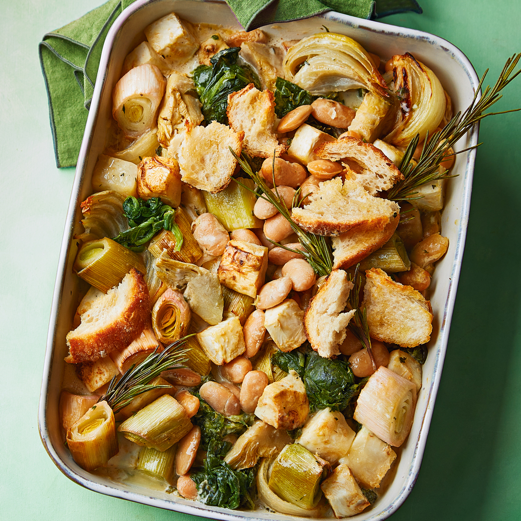 Roast White Bean, Celeriac and Leeks with Cabbage