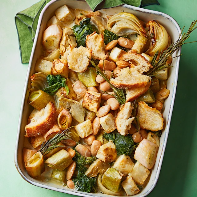Roast White Bean, Celeriac and Leeks with Cabbage