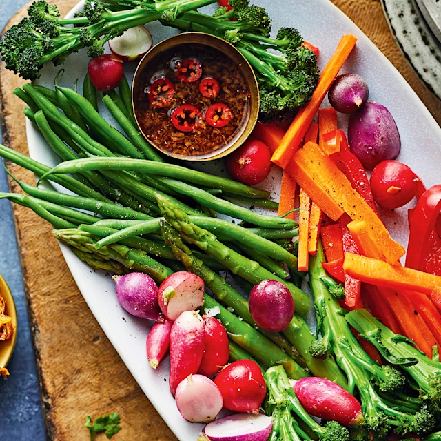 Rainbow Veggies with Burmese Dipping Sauce