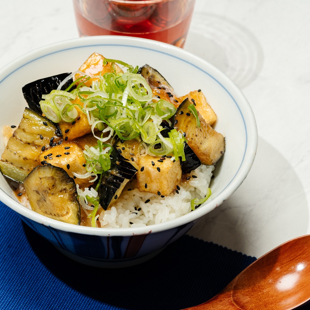 Fried Miso Aubergine and Tofu Rice Bowl