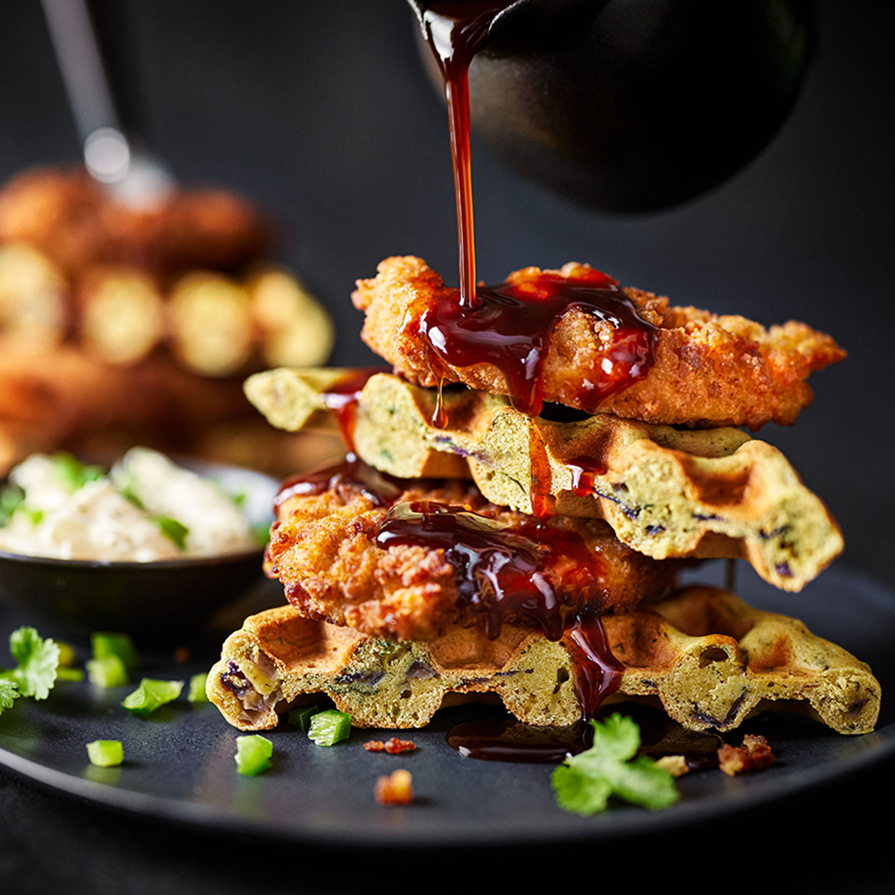 Tamarind & Honey Fried Chicken Pakora Waffles