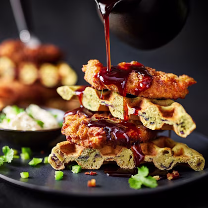 Tamarind & Honey Fried Chicken Pakora Waffles