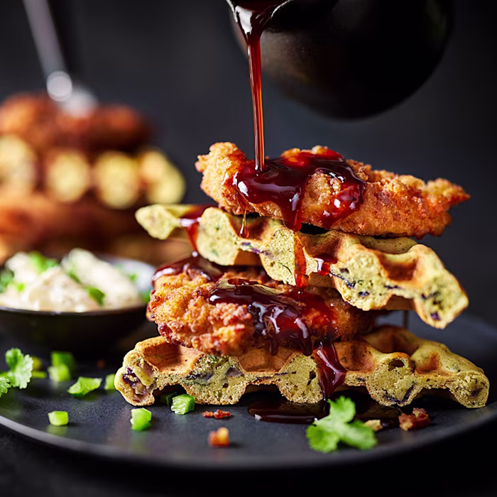 Tamarind & Honey Fried Chicken Pakora Waffles