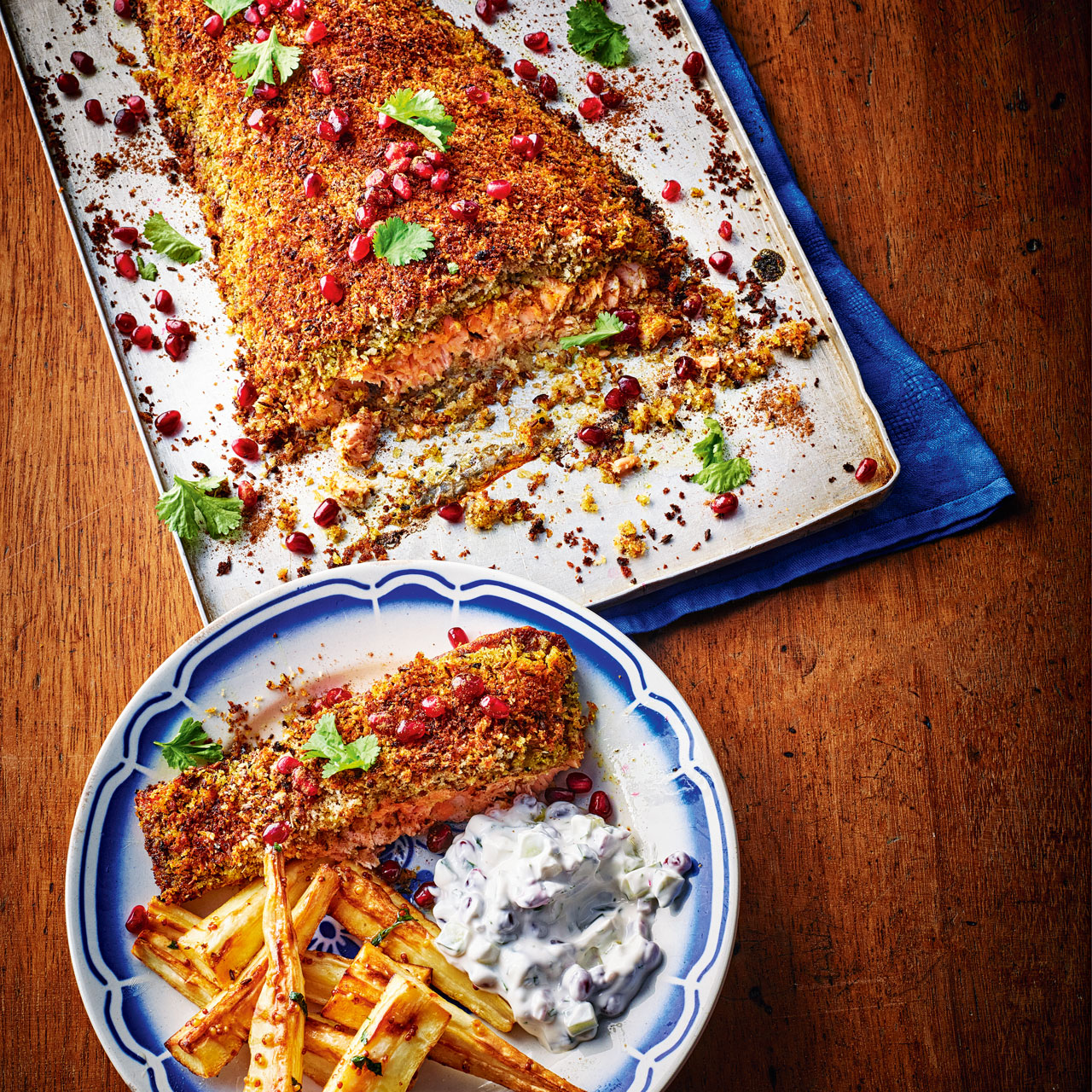 Spiced Salmon Side with Pomegranate Raita