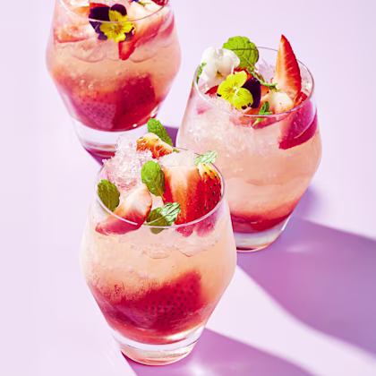 Pink Prosecco Granita with Roasted Strawberries
