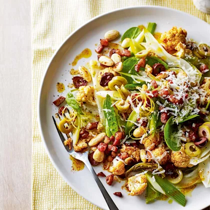 Warm Cauliflower Salad with Leek, Fennel & Pancetta