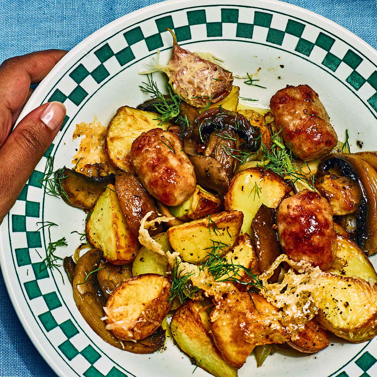 Meatball, Mushroom and Potato Traybake  