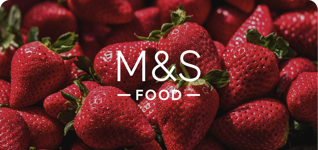 M&S logo with strawberries in the background.