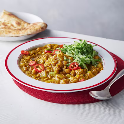 Chickpea and Potato Curry with Cucumber Chutney