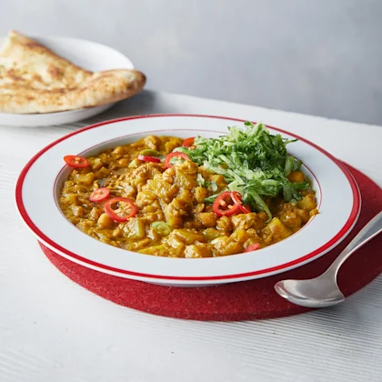 Chickpea and Potato Curry with Cucumber Chutney