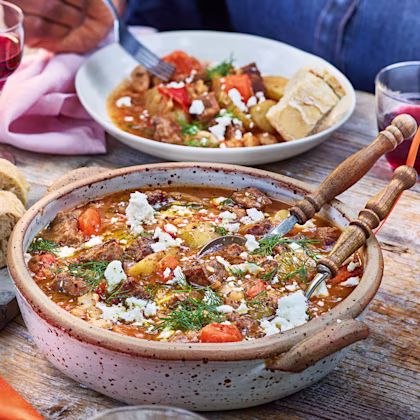 Greek-style Beef and Bean Stew with Feta and Dill