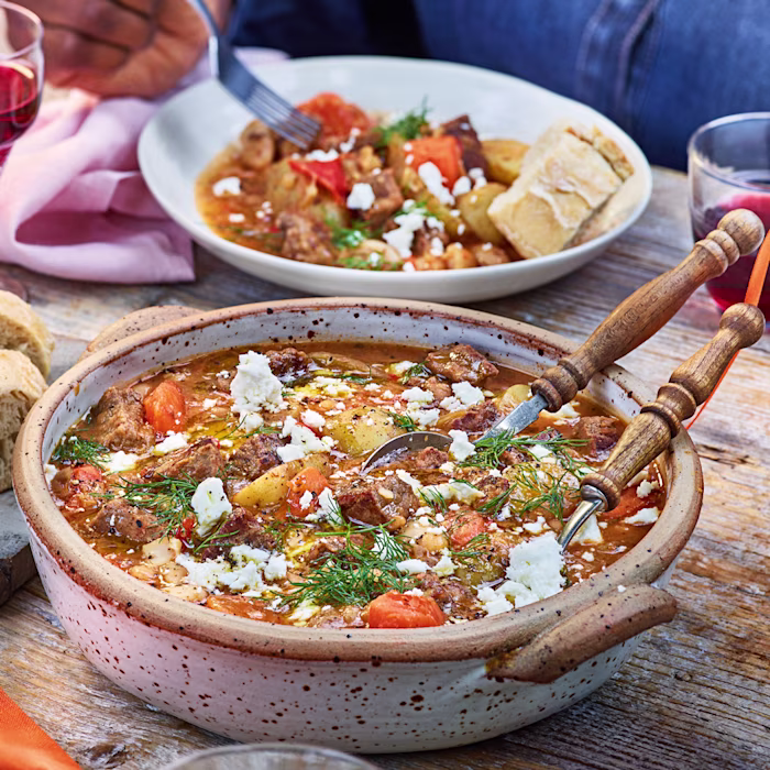 Greek-style Beef and Bean Stew with Feta and Dill