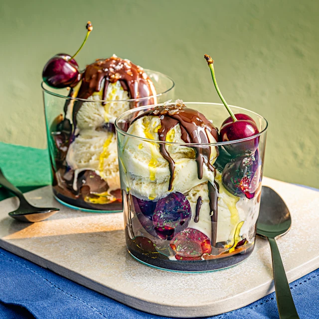 Cherry, Chocolate and Olive Oil Sundae