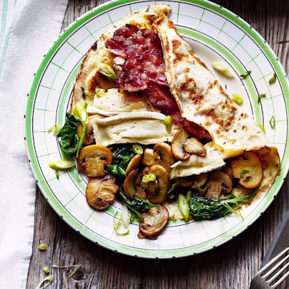 Mushroom, Bacon, Brie & Spinach Savoury Pancake