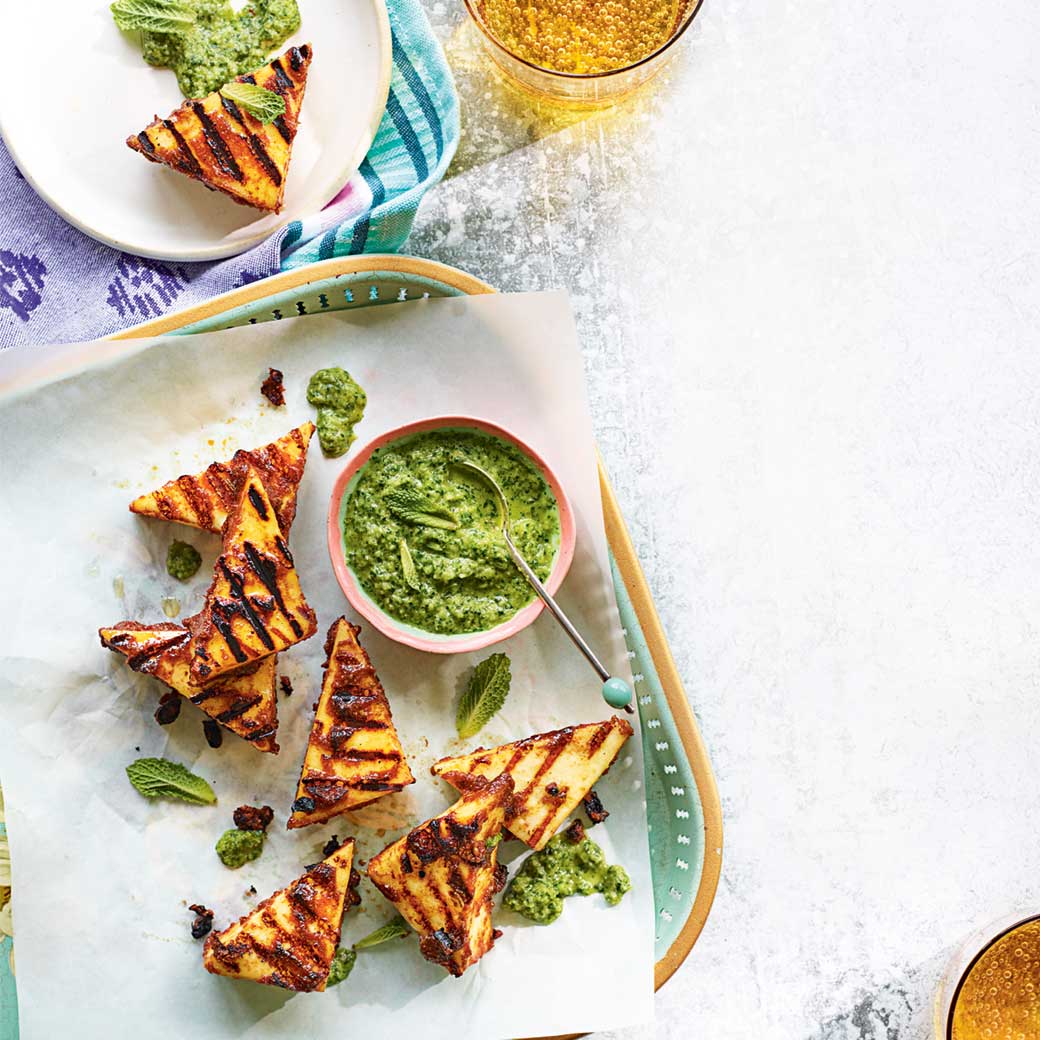 Tamarind Paneer with Mint, Parsley and Apple Chutney