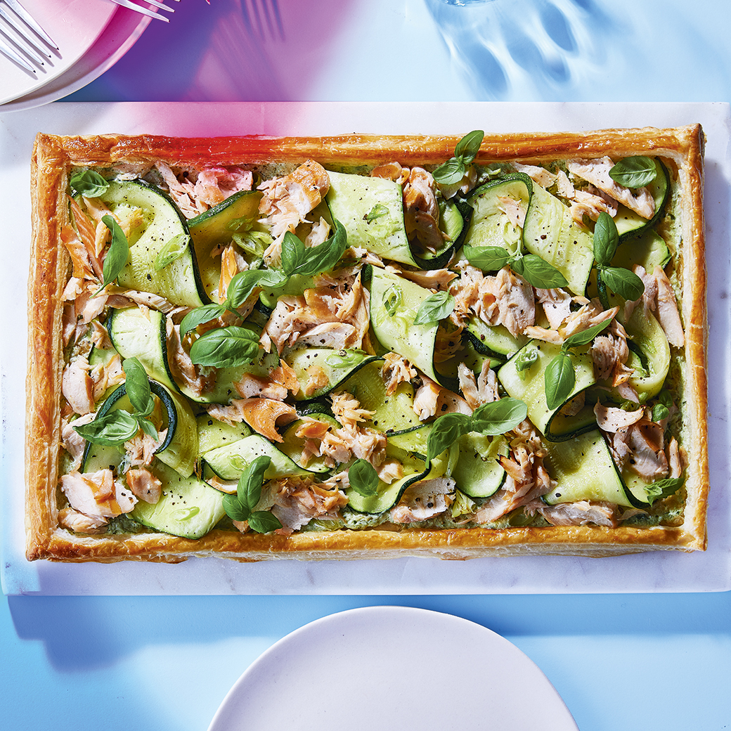 Smoked Trout and Crème Fraîche Pesto Tart