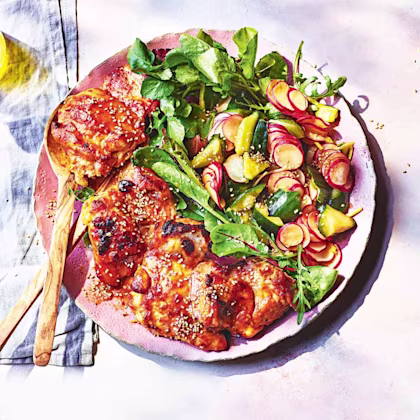 Miso chicken with a quick pickle radish and cucumber salad
