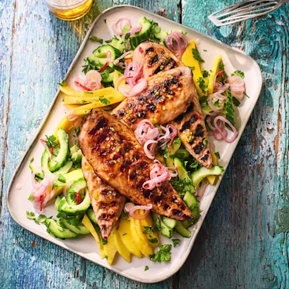 Grilled Mackerel with Mango and Cucumber Chow