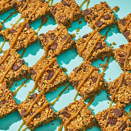 Sweet Potato Flapjacks with Date Caramel