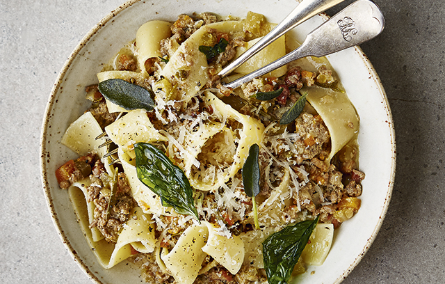 Blonde Ragu with Pork, Veal and Crispy Herbs
