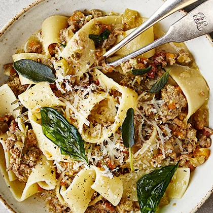 Blonde Ragu with Pork, Veal and Crispy Herbs