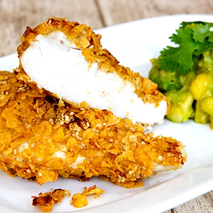 Oven Baked Corn Flake Chicken Breast with Avocado & Mango Salsa - Gluten Free
