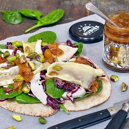 Brie, Spinach & Pear Wrap with Rubies Pear, Fig & Port Chutney